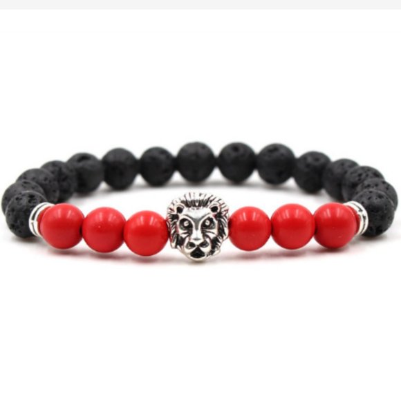 Lava Bracelet,Lion Bracelet,Lava Stone Bracelet,8mm Beads,Lion Head Bracelet - Picture 1 of 1